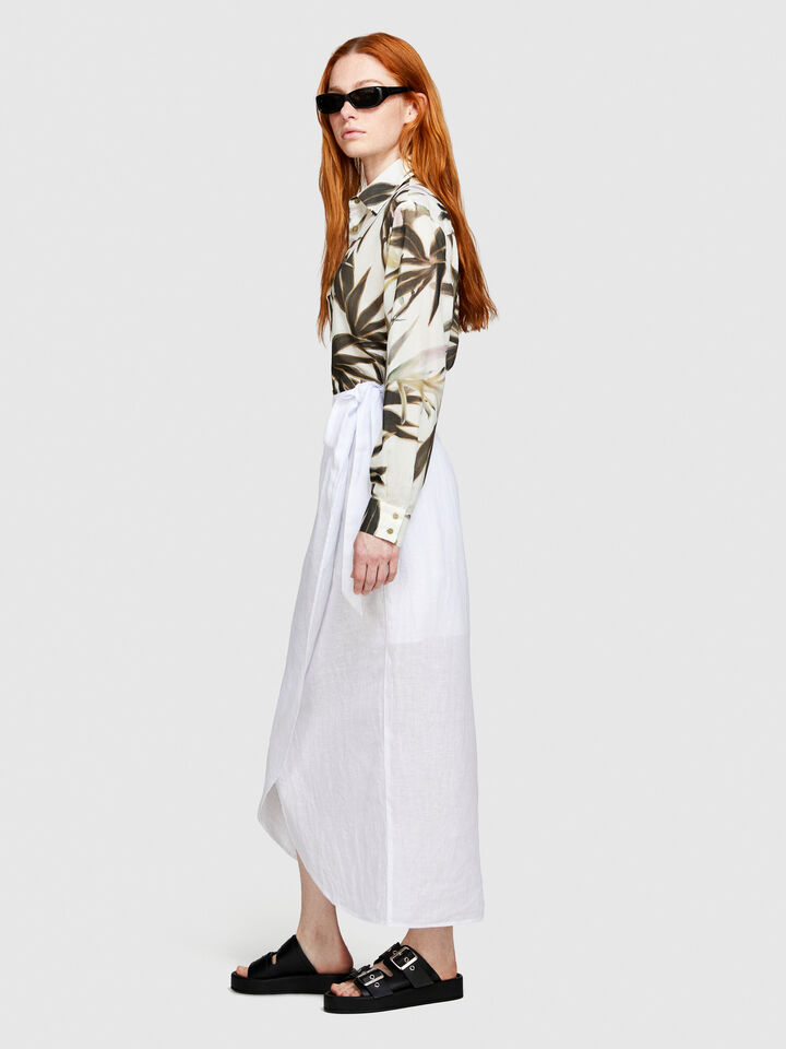Pareo skirt in 100% linen - women's midi skirts - White | Sisley image number 2